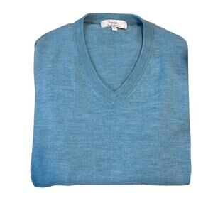 Turnbury Blue Fine Merino Wool V-Neck Pullover Sweater easter golf, Men's Large